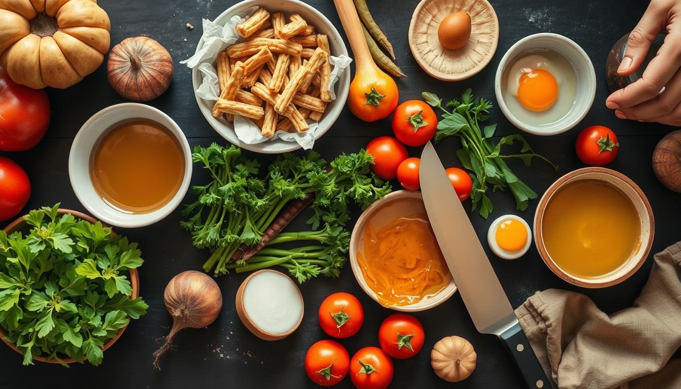 Measured baking ingredients prepared on a counter